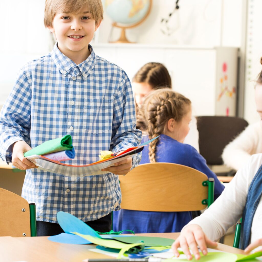 School children during art class